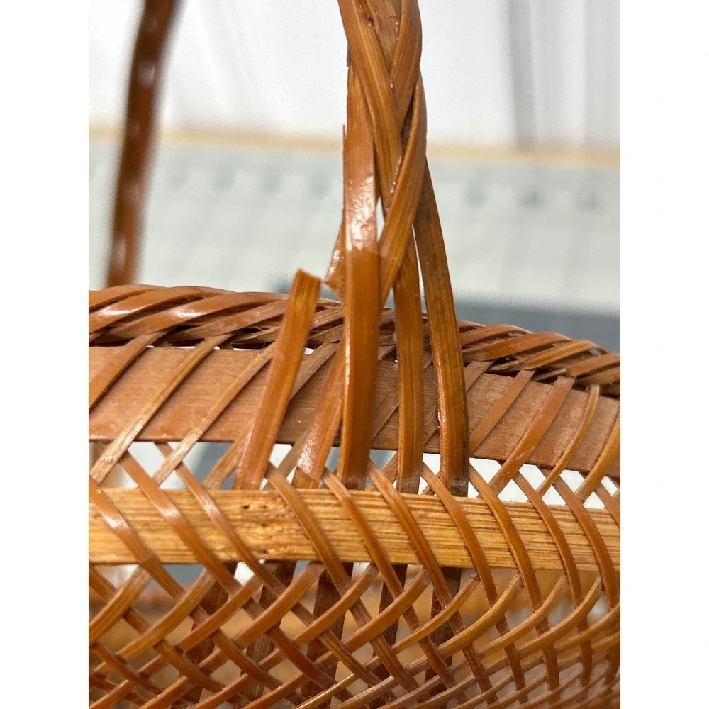Woven Bamboo Basket 2pcs Round Handle Coe & Dru Tray Vintage Boho Wicker
